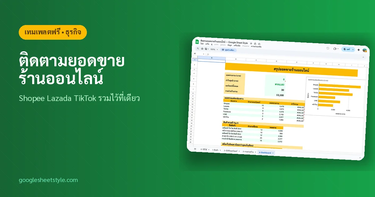 จัดการร้านค้าออนไลน์ Google Sheets สต็อก ออเดอร์ กำไร